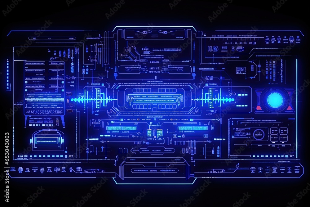 Abstract technology hud interface hologram elements neon lights, circle percent vitality innovation on hi tech future design