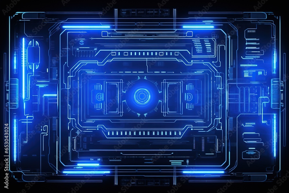Abstract technology hud interface hologram elements neon lights, circle percent vitality innovation on hi tech future design Abstract technology hud interface hologram elements neon lights, circle percent vitality innovation on hi tech future design
