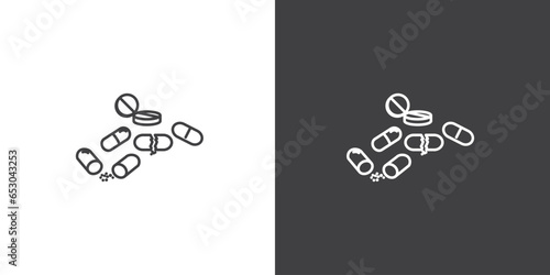 Medicines icons. Capsules, pills, powders and tablet. Pharmacological Medications Dosage Outline Cliparts. Disease Treatment Prescription Pictograms Collection. Medical Therapy Vector Design.