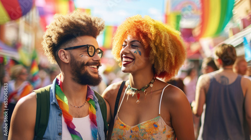 LGBTQ couples Exploring a colorful street fair