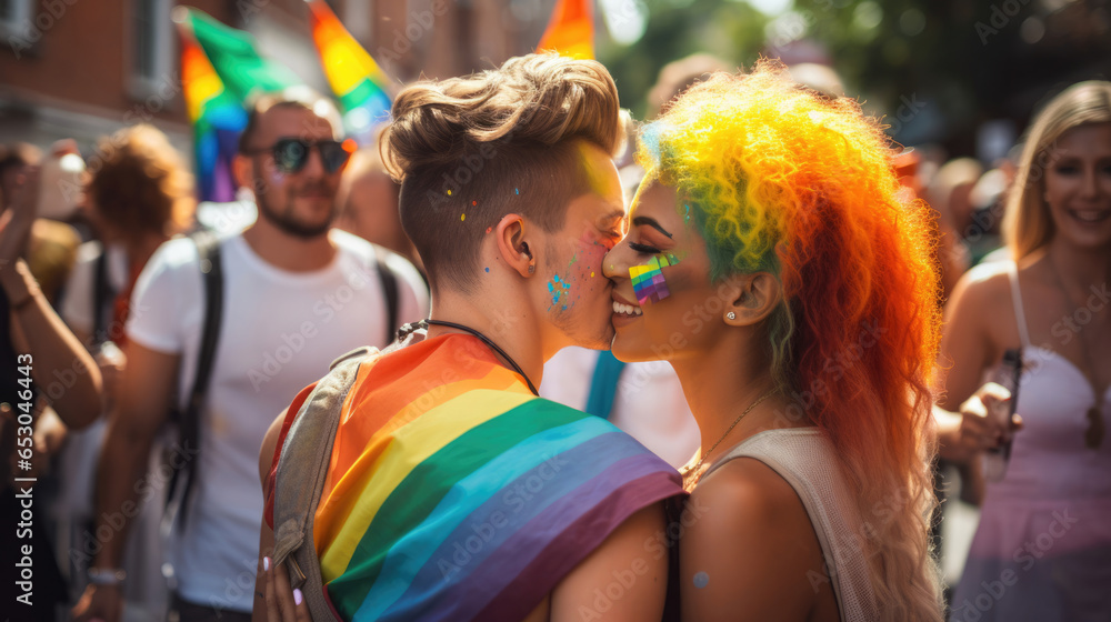 LGBTQ couples Supporting each other at a pride parade