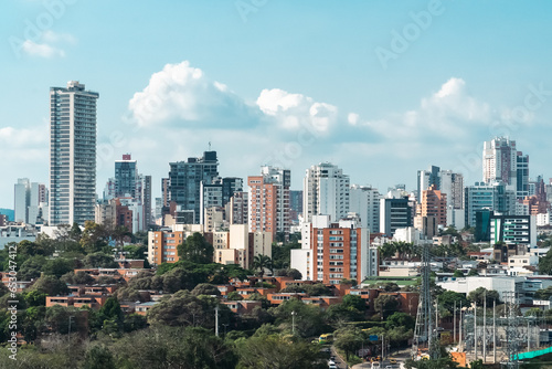 Bucaramanga, Santander, Colombia. February 20, 2023: panoramic landscape of the city of bucaramanga and blue sky. © camaralucida1