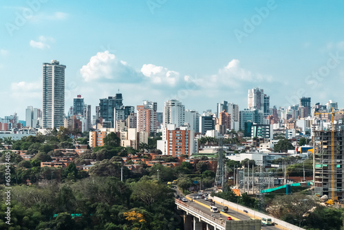 Bucaramanga, Santander, Colombia. February 20, 2023: panoramic landscape of the city of bucaramanga and blue sky. © camaralucida1