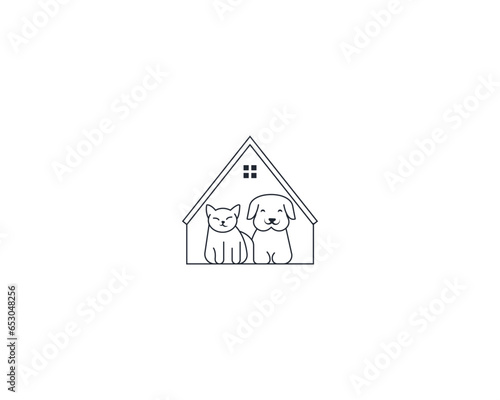 Dog and cat logo design template vector, line of pet logo design suitable for pet shop, store, cafe, business, hotel, veterinary clinic, Domestic animal vector illustration logotype, sign, symbol