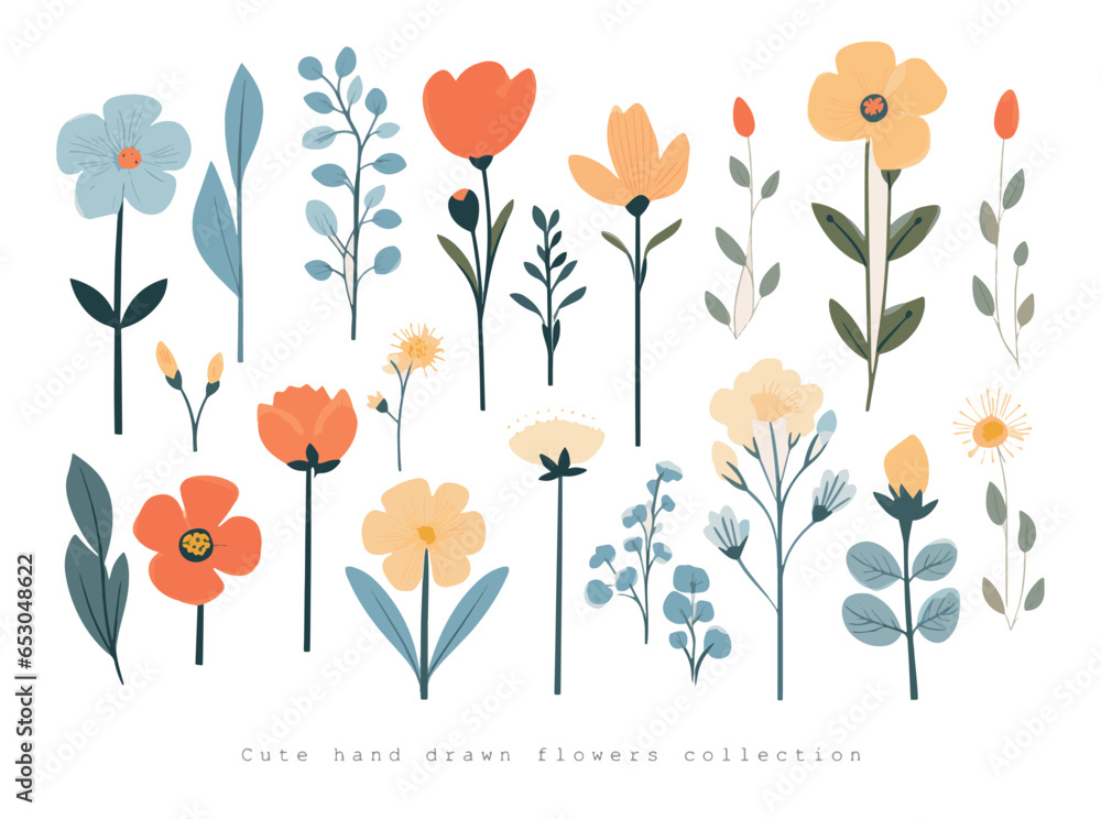 Collection of simple and cute hand-drawn flower illustrations