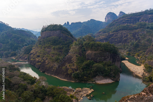 Viewpoint at heavenly tour peak in Wuyishan park with a river bend
