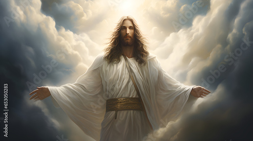 portrait of jesus christ in a beautiful sky photo