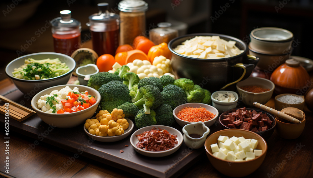 Freshness of healthy eating vegetable salad, wood bowl, organic ingredients generated by AI Freshness of healthy eating vegetable salad, wood bowl, organic ingredients generated by AI