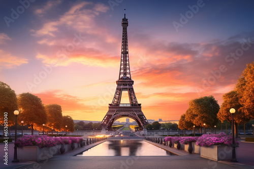 eiffel tower at sunset in paris