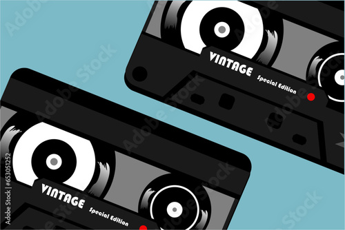 Cassette tape vintage vector illustration, colorful and fun, 90s nostalgia. Can be use for icon or items background.