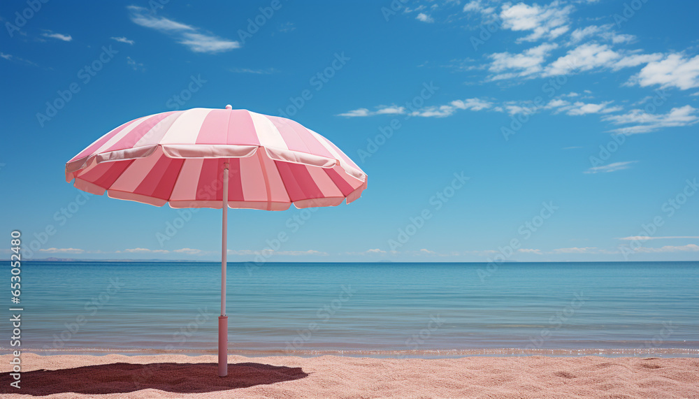 Summer vacations blue umbrella, nature, outdoors, water, coastline, travel generated by AI