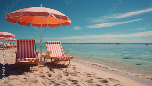 Relaxation on blue coastline  tranquil seascape  sunbathing in paradise generated by AI