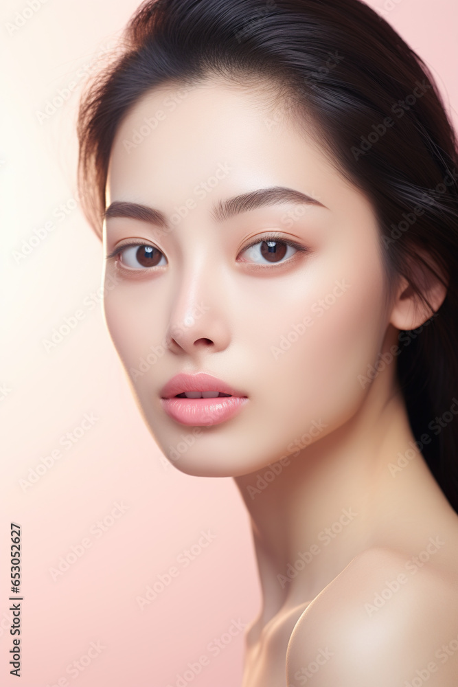 Fototapeta premium Portrait of beauty Asian female with perfect healthy glow skin facial