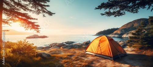 Morning camping scene in summer depicted in a photo