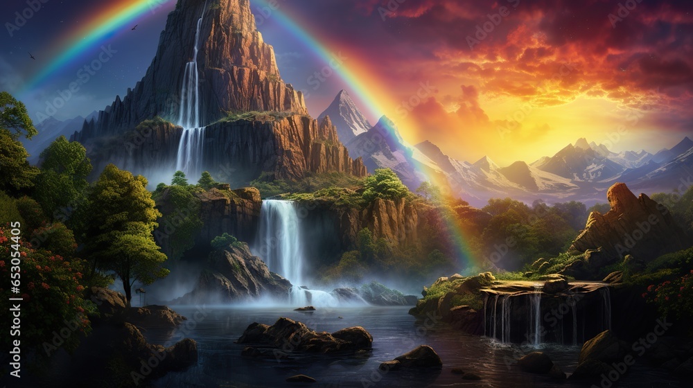 rainbow over the waterfall