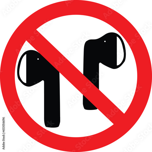 No Headphones icon. Not allow Earphones symbol. No earbuds allowed sign. flat style.