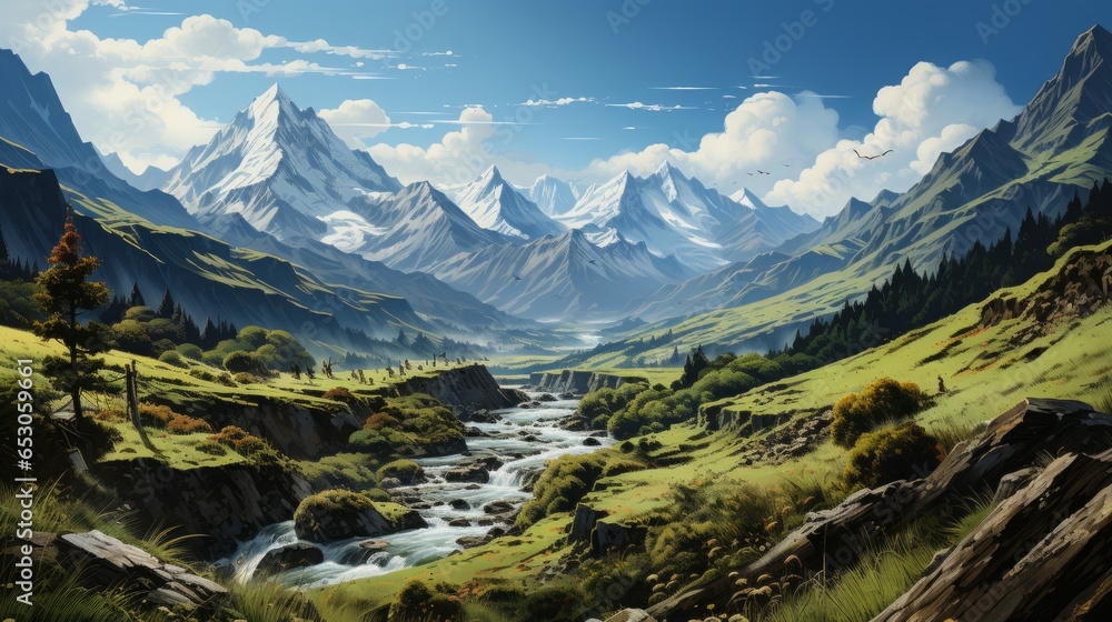 Captivating Alpine Vistas: Majestic Peaks, Serene Valleys, and Breathtaking Panoramas Amidst Switzerland's Pristine Landscapes, generative AI