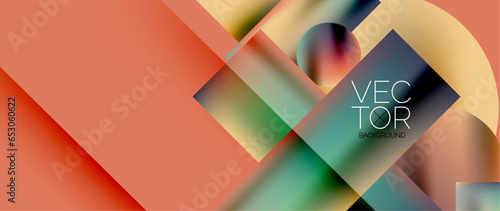 Squares and circles design. Fluid color gradients with metallic effects. Serene synergy of shapes, merging squares and circles into harmonious, captivating design