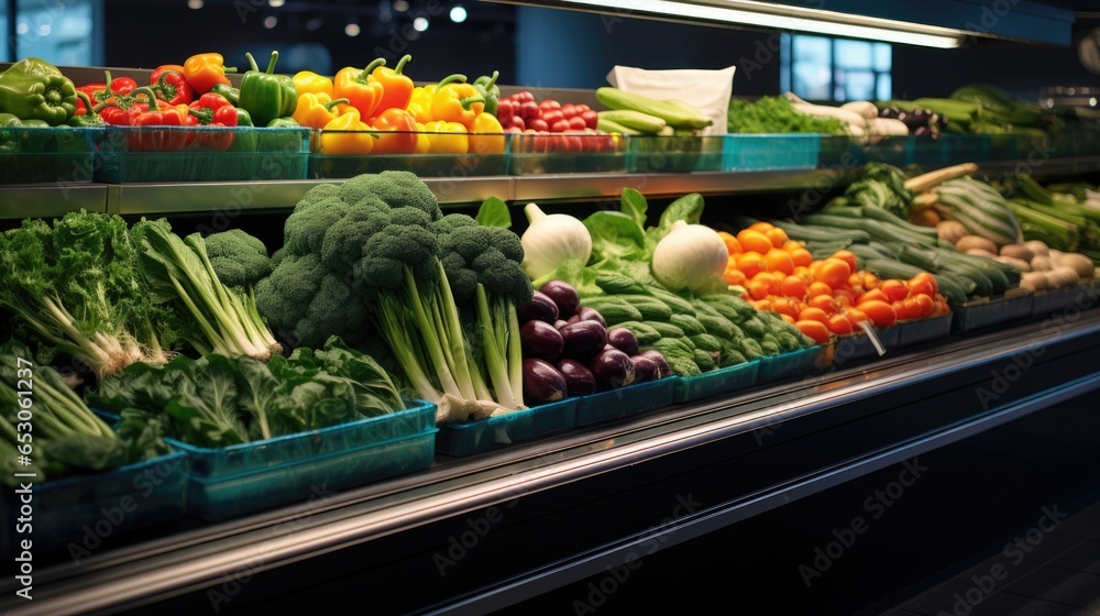 fresh vegetables and fruits in a supermarket generative ai