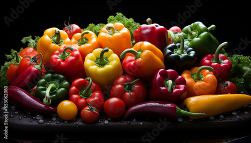 Freshness of nature vibrant  healthy vegetables on wooden table generated by AI