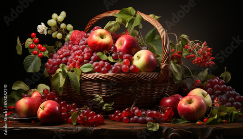 Freshness of nature apple  leaf  basket  ripe  autumn generated by AI