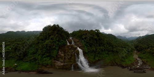 Tropical Aberdeen Waterfall in mountain jungle. 360 panorama VR.