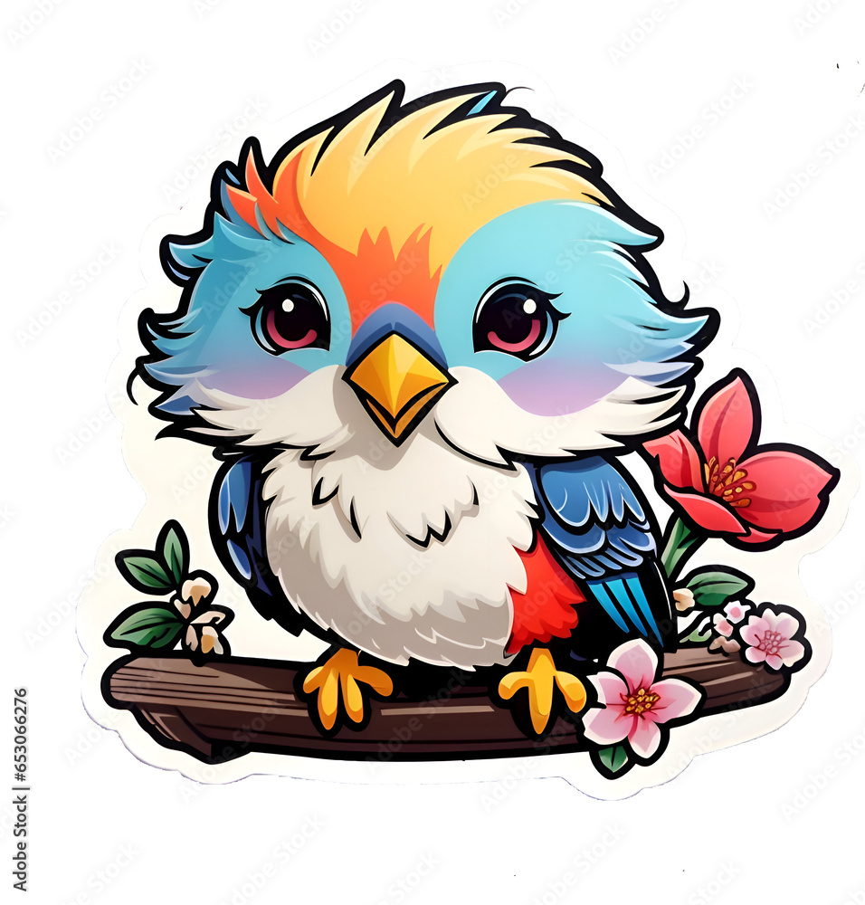 Playful Cute Little Bird with Flowers Vector Illustration Cartoon Transparent Kids Stickers Playful Cute Little Bird with Flowers Vector Illustration Cartoon Transparent Kids Stickers