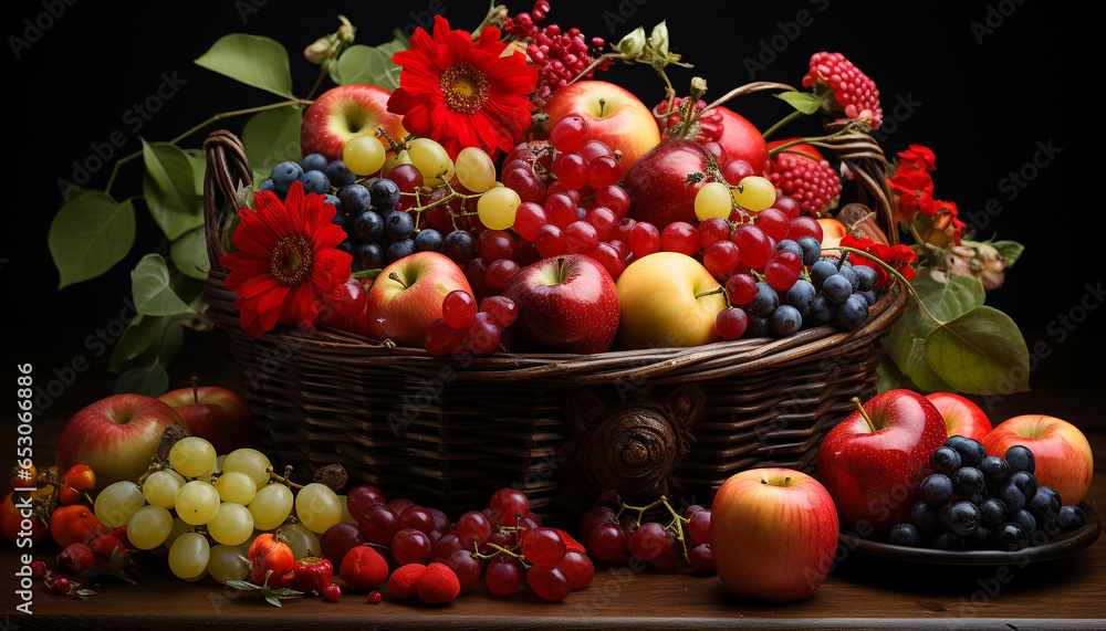 Freshness of nature harvest in a wicker basket healthy eating generated by AI Freshness of nature harvest in a wicker basket healthy eating generated by AI