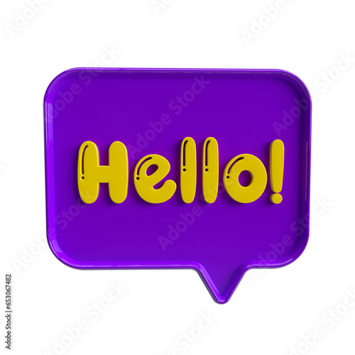 speech bubble with name hello in 3d render photo