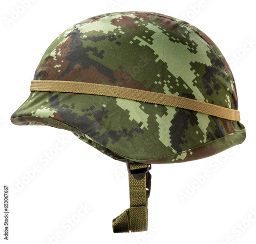 Soldier hat or Military hat isolated on white background, Army helmet on White Background PNG File.. photo