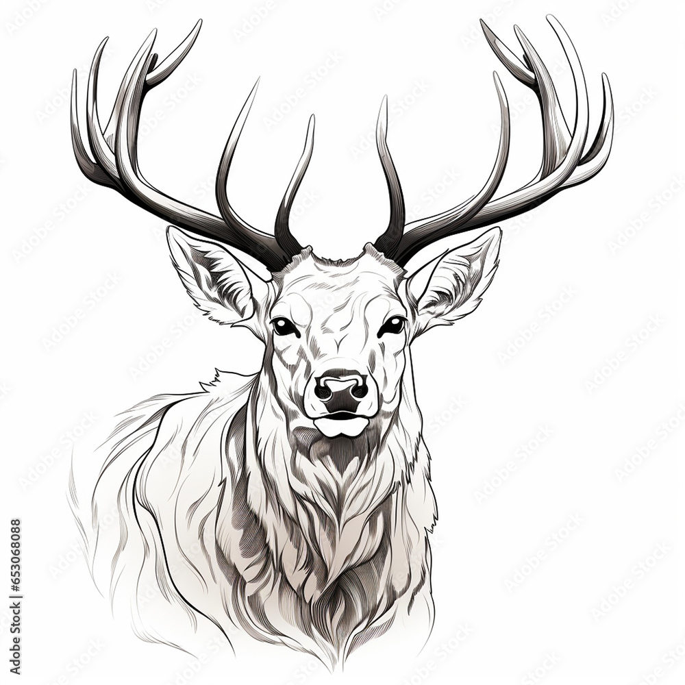 pencil sketch of a large bull elk Stock Illustration | Adobe Stock