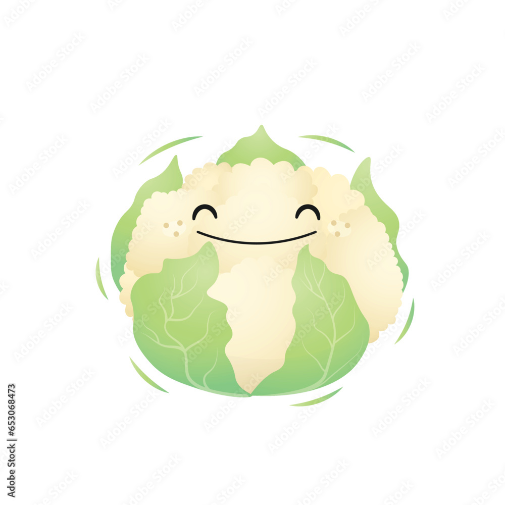 Fototapeta premium White Smiling Playful Cauliflower | Vegetable Character