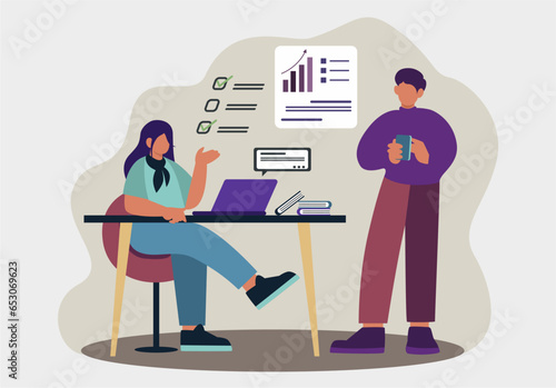 flat illustration man and woman are sharing