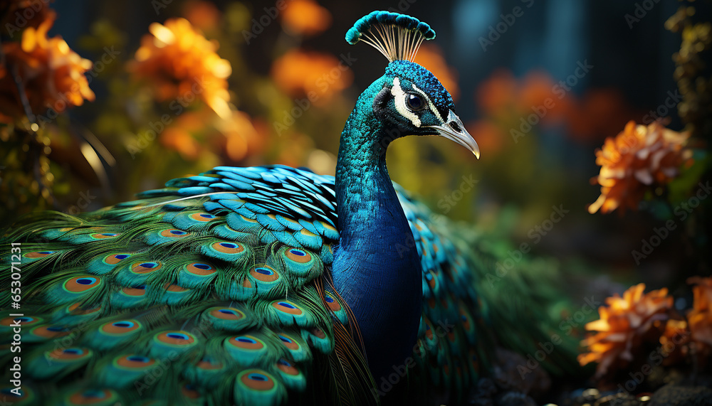 custom made wallpaper toronto digitalMajestic peacock displays vibrant elegance in nature beauty generated by AI
