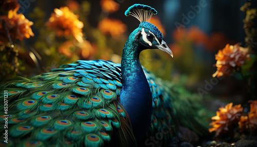 Wallpaper Mural Majestic peacock displays vibrant elegance in nature beauty generated by AI Torontodigital.ca