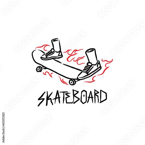vintage hand drawn skateboard illustration