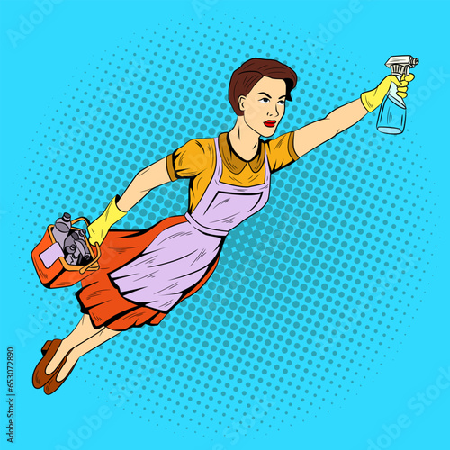 Super Hero Cleaner Women vector Pop Art Comic Super Hero Cleaner Women Vector Stock Illustration