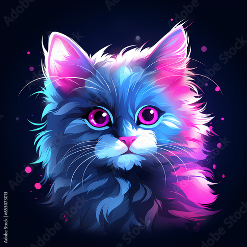 cat with eyes and red bow illustration cartoon