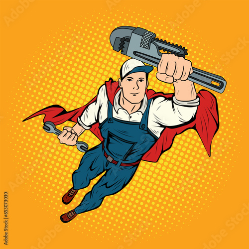Super Hero Plumber vector, Pop Art Comic Super Hero Plumber Vector Stock Illustration