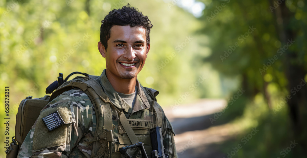 A man blending into his surroundings with a backpack and rifle