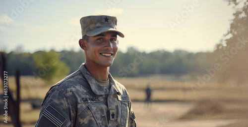 A man in a military uniform with a joyful expression photo