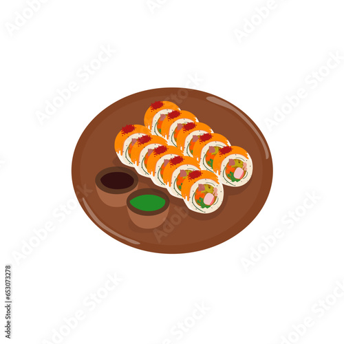 Kimbap or sushi with salmon roe illustration