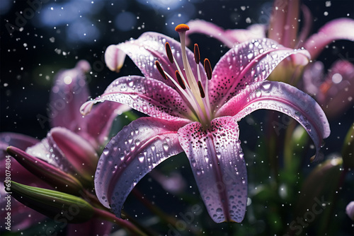 Close-up photo of lily flower in a garden with selective focus