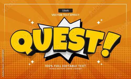 Design editable text effect, Quest 3d cartoon vector illustration