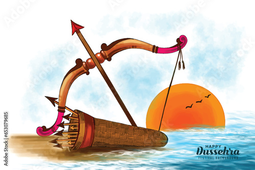 Beautiful bow and arrow of rama in happy dussehra card holiday background