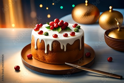 Christmas cake with candles and decorations