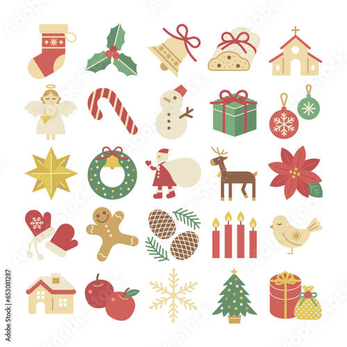 クリスマスアイコン風イラストセット