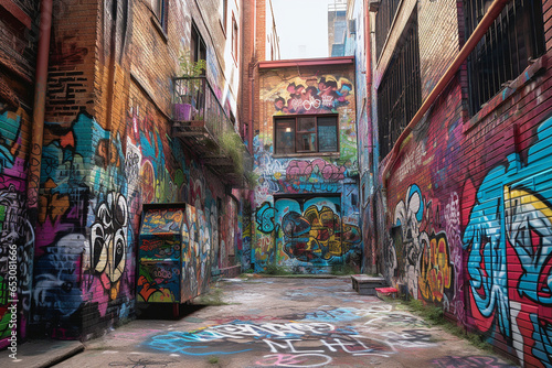 In a vibrant urban alley, graffiti artists brought life to blank walls, their creations a vivid tapestry of emotions and stories, hidden gems in the heart of the city.