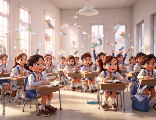 Animation of a group of students in class