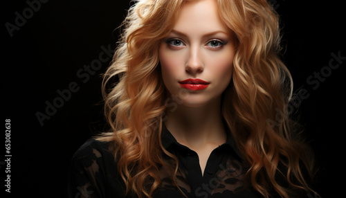Beautiful blond woman with curly hair  looking at camera generated by AI